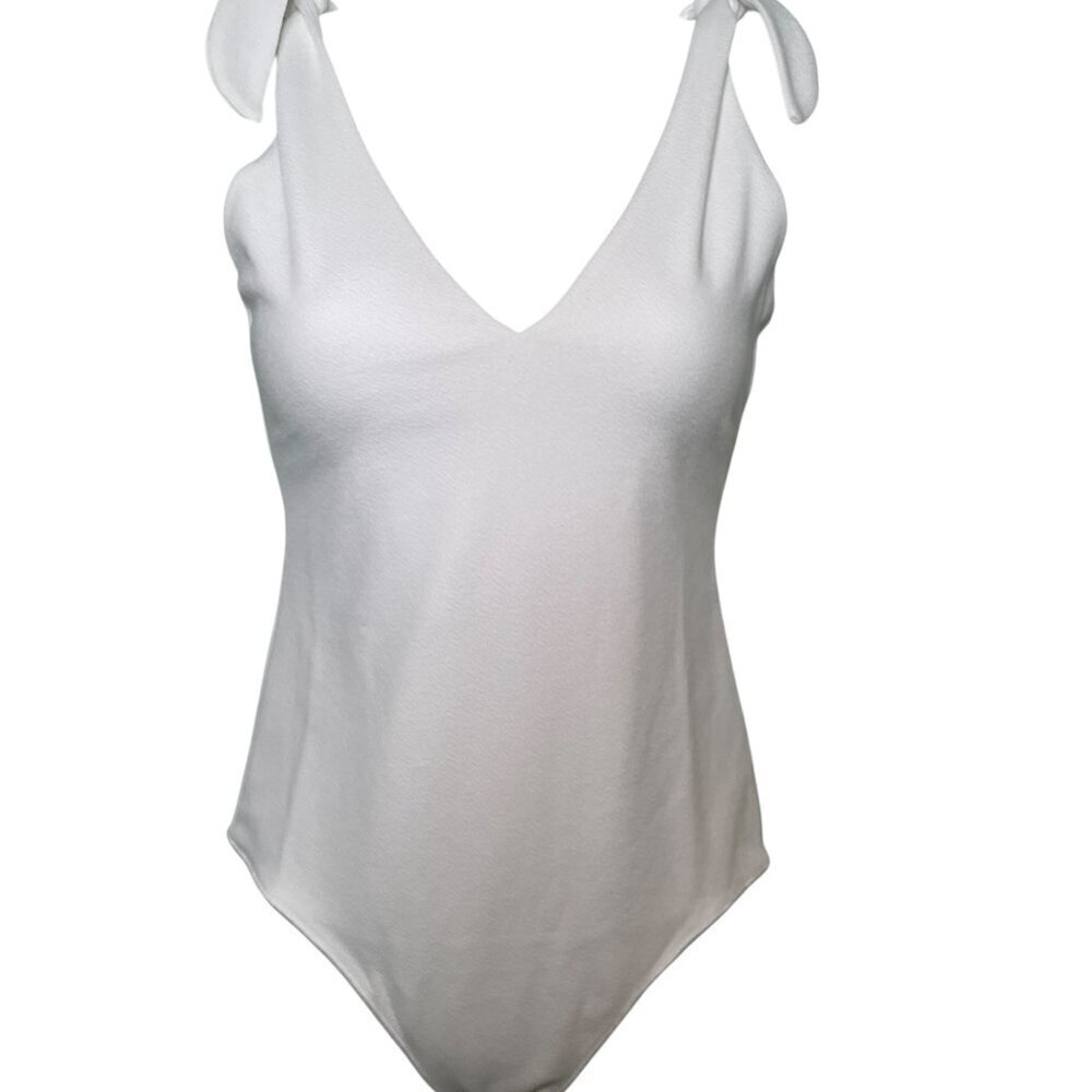 Show Me Your Mumu Kylo White Bodysuit Size Small NWT Tie Strap V-Neck - Picture 2 of 6